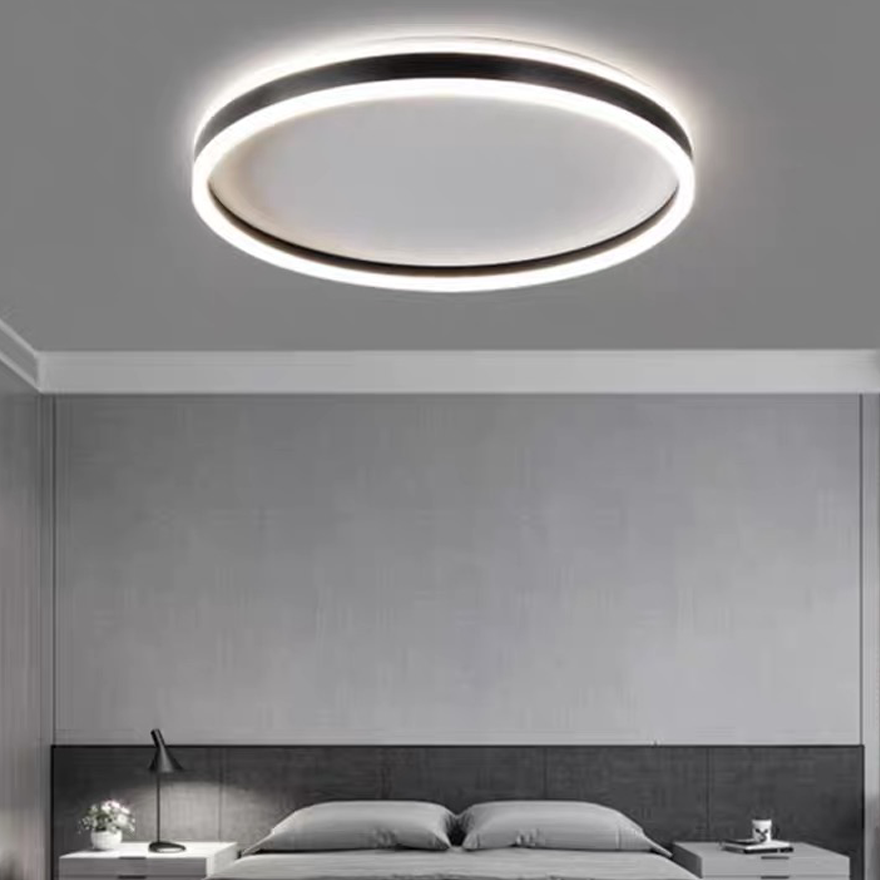 Minimalist Metal And Acrylic Annular Children's Room Ceiling Light, Black/White, Trichromatic Light