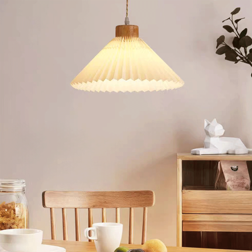 Modern Wooden And Acrylic Conical Kitchen Pendant Light, White, Trichromatic Light