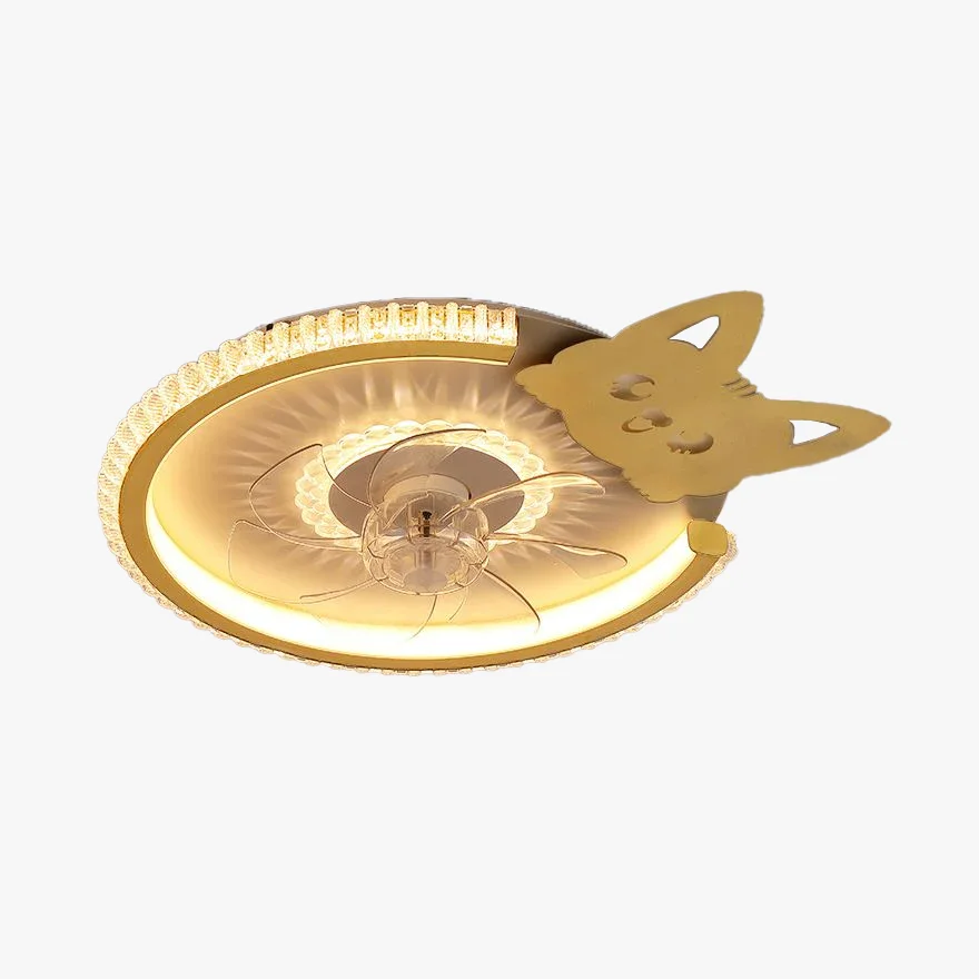 Modern Metal And Acrylic Round Living Room Ceiling Fan with Light, Gold/Silver, Trichromatic Light