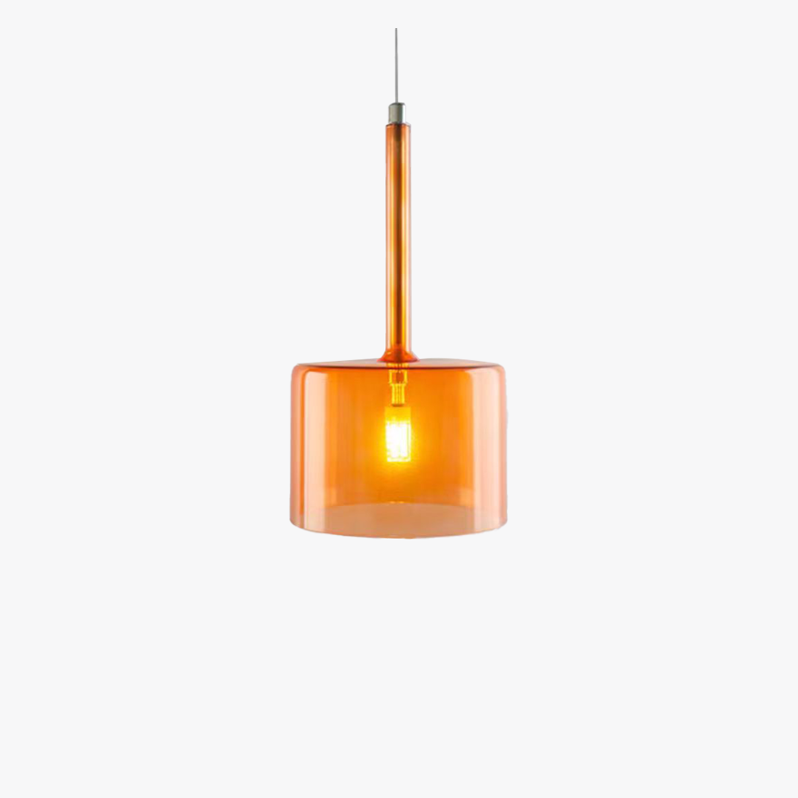 Classical Glass Cylindrical Dining Room  Pendant Light, Clear/Grey/Orange/Red