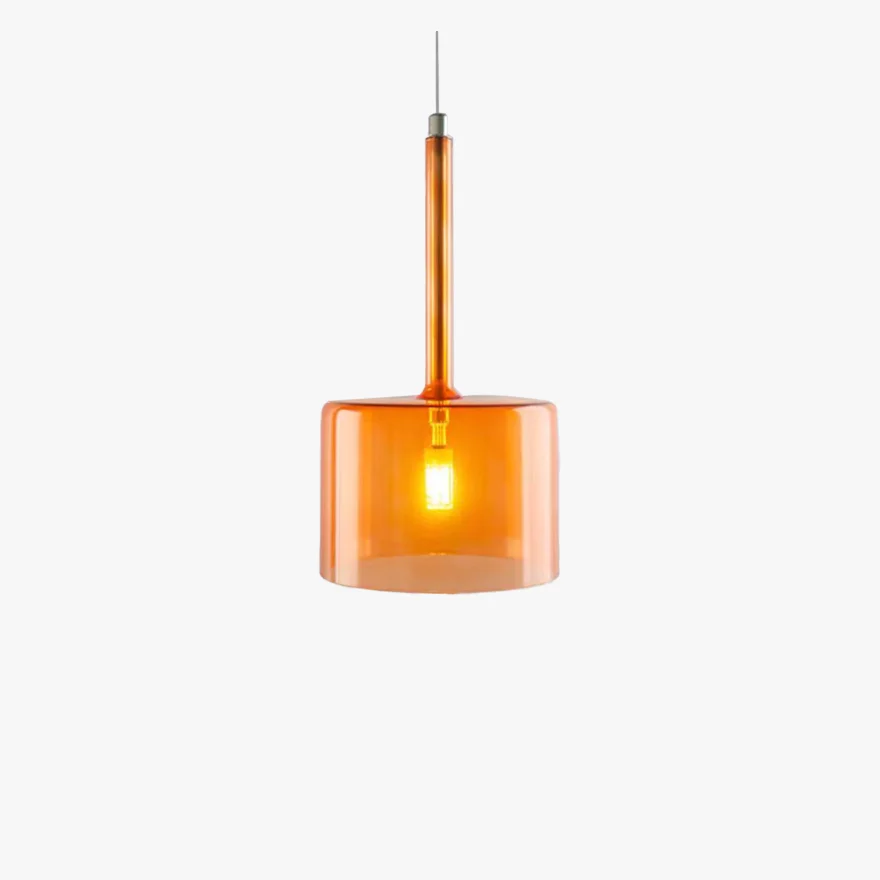 Classical Glass Cylindrical Dining Room  Pendant Light, Clear/Grey/Orange/Red