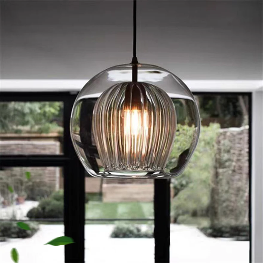 Classical Metal And Glass Bubble Bedroom Pendant Light, Amber/Clear, Trichromatic Light