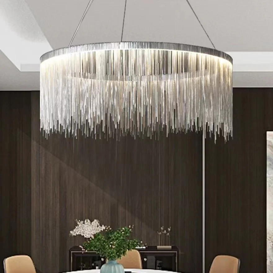 Royal Metal Tassel Living Room Chandelier Pendant Light, Gold, Trichromatic Light