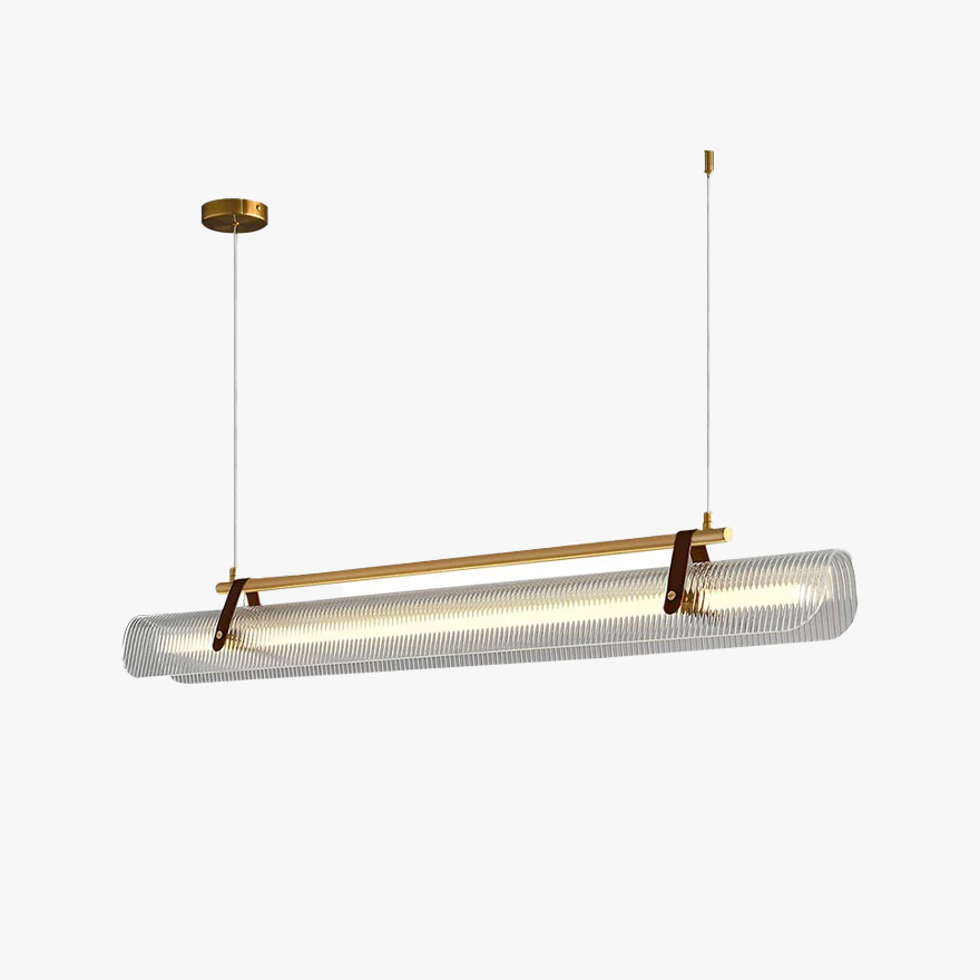 Modern Metal And Acrylic Strip Study Room Pendant Light, Black/Gold, Trichromatic Light