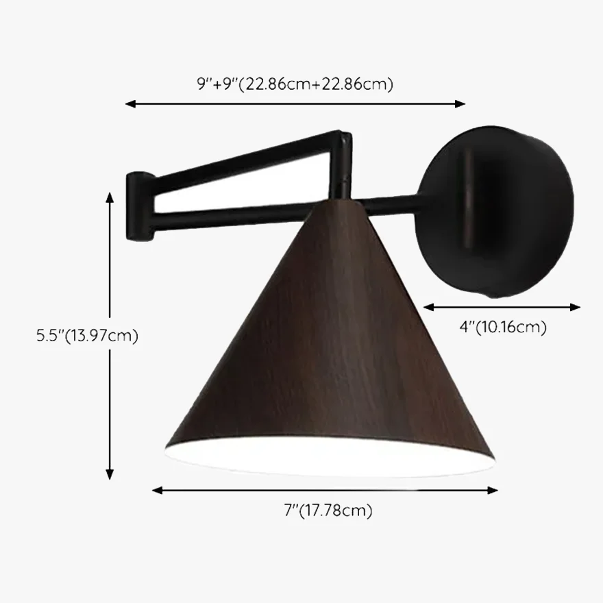 Minimalist Metal Hooded Study Room Wall Lamp, Brown/Wood