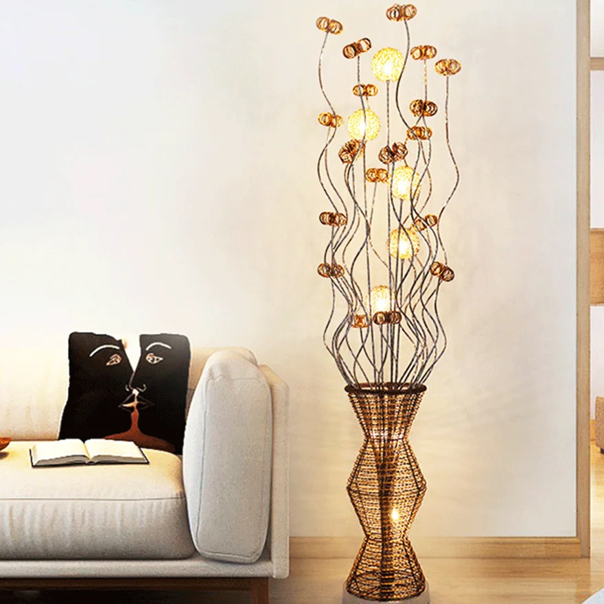 Art Deco Metal  Flower Vase Living Room Floor Lamp, Gold