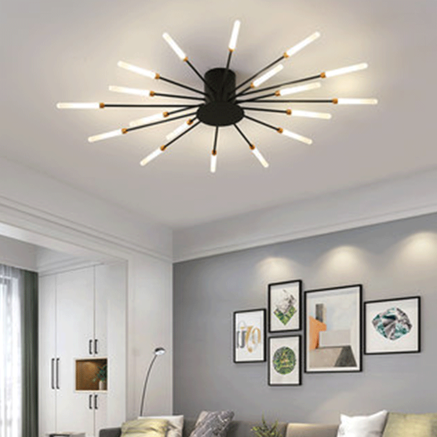 Modern Metal And Acrylic Radiographic Bedroom Ceiling Light, Black/Gold