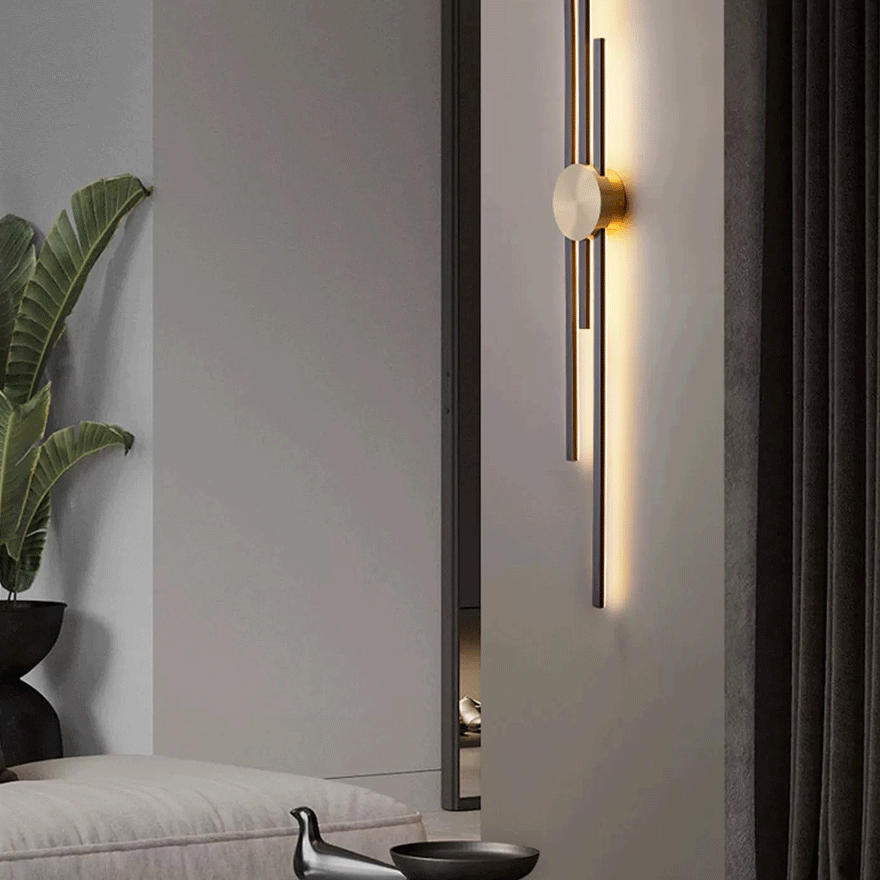 Minimalist Metal And Acrylic Linear Living Room Wall Lamp, Black/Gold