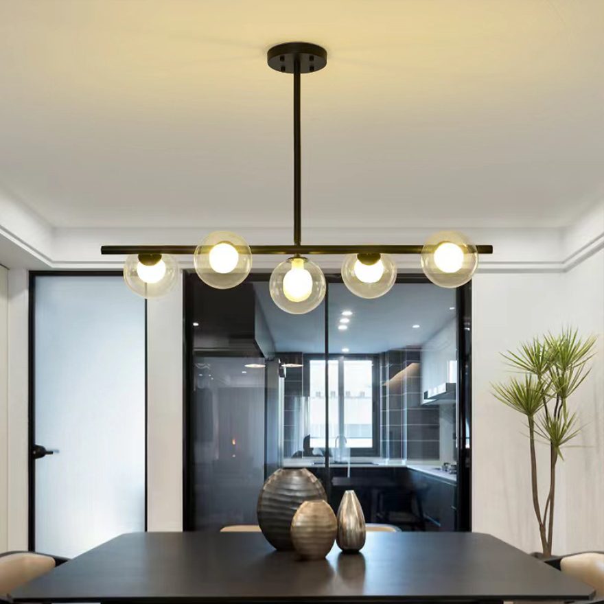 Unusual Metal And Glass Linear Study Room Pendant Light, Black/Gold